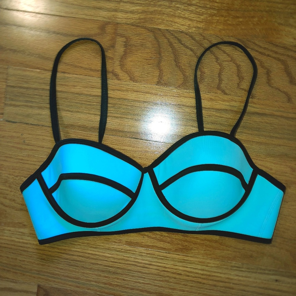 Teal Neoprene Bikini Top Bra Bustier Swim